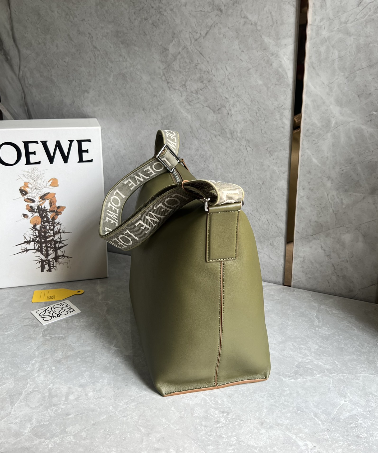 Loewe Large Cubi Crossbody Bag in Supple Smooth Calfskin and Jacquard Olive